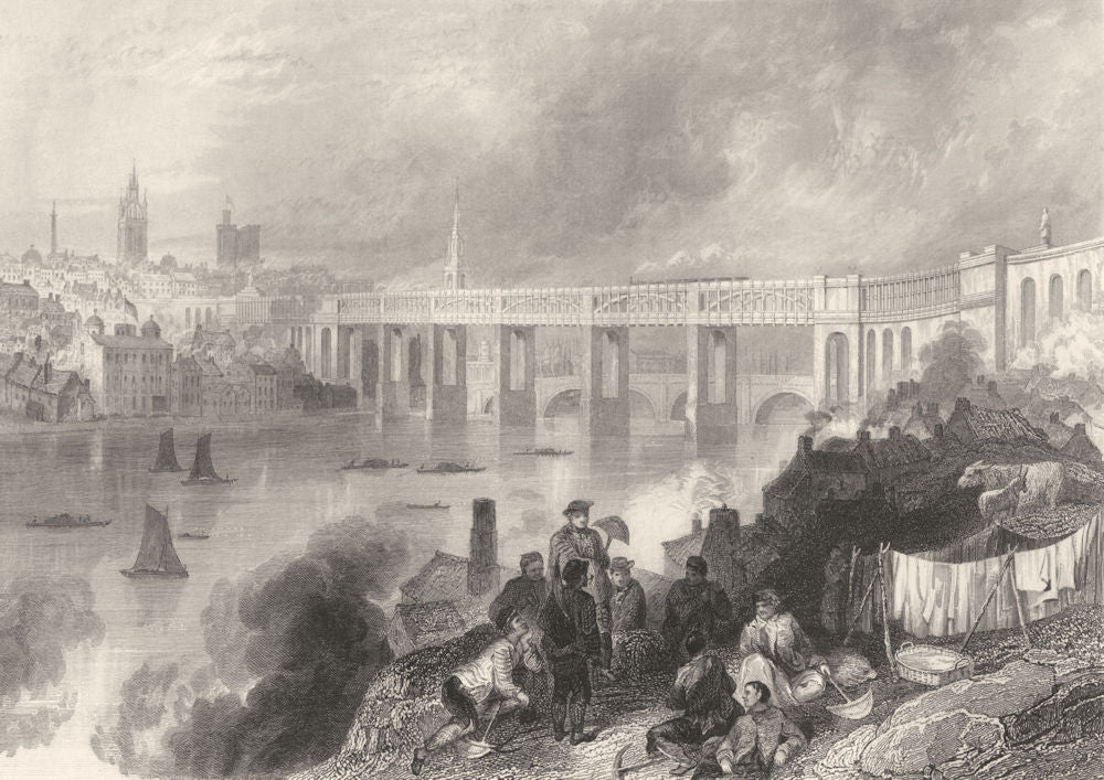 NORTHUMBERLAND. Newcastle. Newcastle, from the South-West 1850 old print